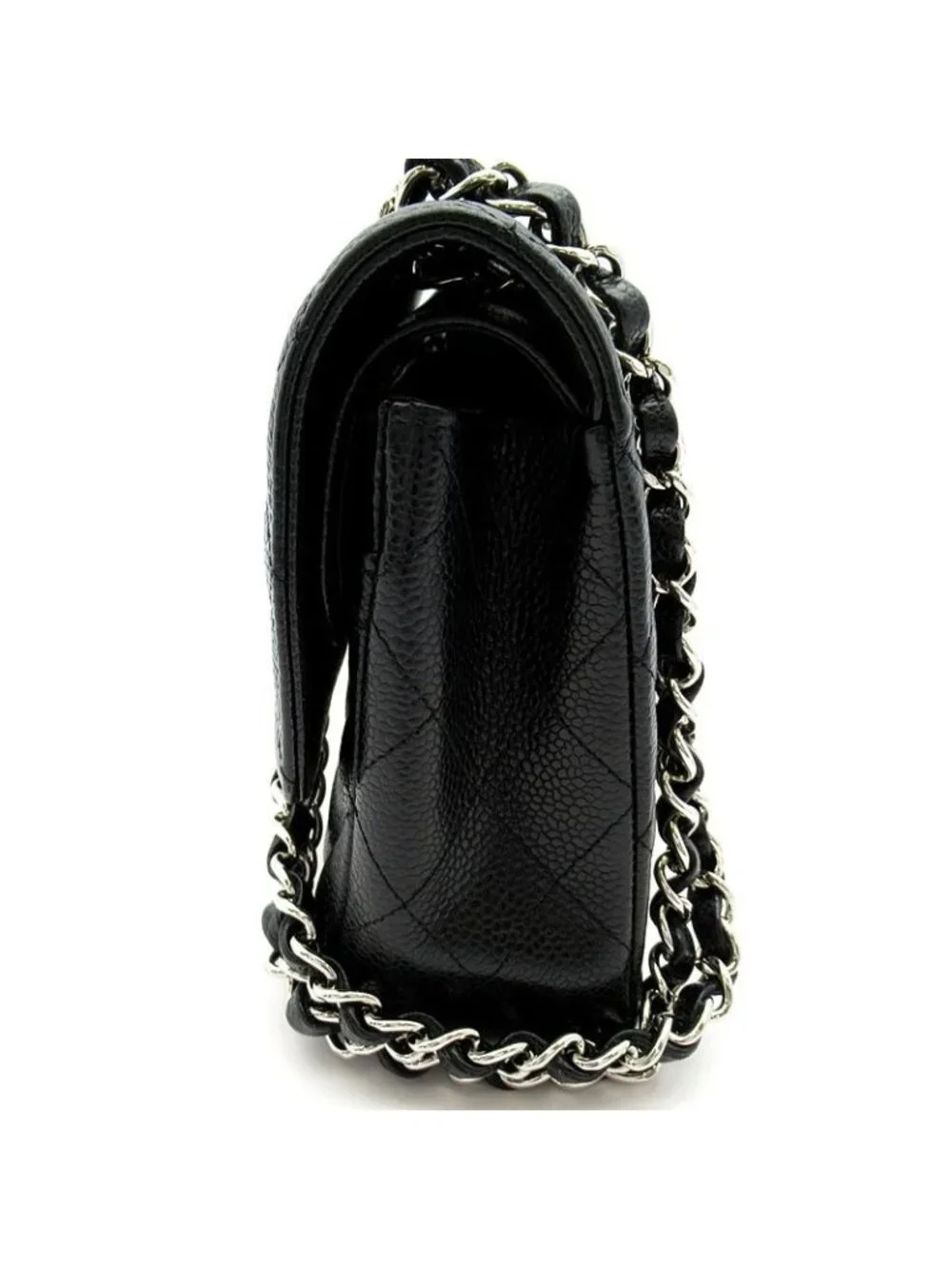 Chanel Quilted 25 Double Flap Caviar Leather Shoulder Bag Black